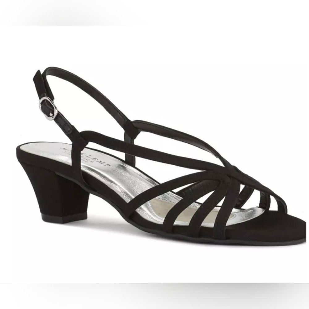 Mark Lemp Classics Leash Black Micro Strappy Kitten Heel Sandals Size 7.5 M
